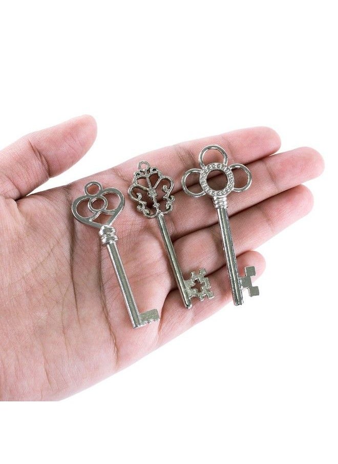 Super Z Outlet Antique Style Bronze Brass Skeleton Castle Dungeon Pirate Keys For Birthday Party Favors Mini Treasure Toy Gifts Medieval Middle Ages Theme (30 Pieces) (Silver)  - Image 4