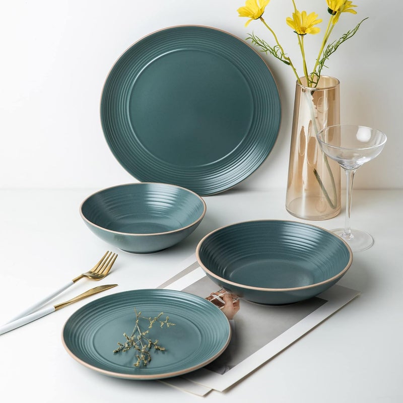 Arora RINGAR Round Stoneware 16pc Dinnerware Set of 4 Dinner Plates Side Plates Cereal Bowls Mugs  Speckle Matte Green 434540 - Image 3