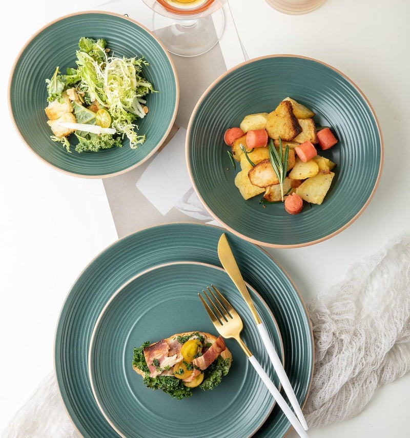 Arora RINGAR Round Stoneware 16pc Dinnerware Set of 4 Dinner Plates Side Plates Cereal Bowls Mugs  Speckle Matte Green 434540 - Image 4