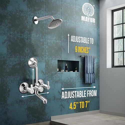 MAYUR ÖCICH Brass Wall Mixer Tap for Bathroom with Overhead Shower Arrangement (Fusion) | Chrome Finish, Hot & Cold Water Mixer, 10-Year Warranty - Image 2