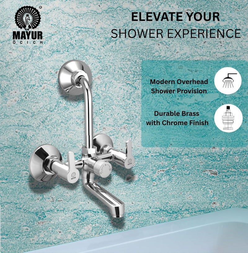 MAYUR ÖCICH Brass Wall Mixer Tap for Bathroom with Overhead Shower Arrangement (Fusion) | Chrome Finish, Hot & Cold Water Mixer, 10-Year Warranty - Image 3