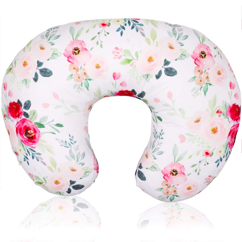 Floral Nursing Pillow Cover Breastfeeding Pillow Slipcover for Baby Boys Girls Nursing Pillow Case for Newborn Soft Fabric Fits Snug On Infant Washable Breathable Watercolor Flower
