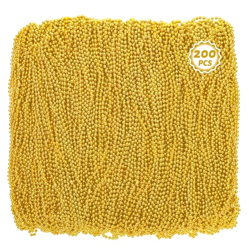 Huskein 200PCS Bead Necklace Mardi Gras Beads 33 IN Gold Beads Party Accessories Mardi Gras Decorations Parade Favors Bulk Costume Party Christmas Party Favors Supplies - Image 1