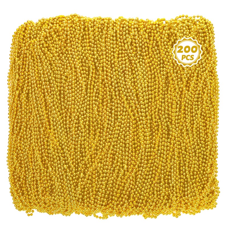 Huskein 200PCS Bead Necklace Mardi Gras Beads 33 IN Gold Beads Party Accessories Mardi Gras Decorations Parade Favors Bulk Costume Party Christmas Party Favors Supplies - Image 2