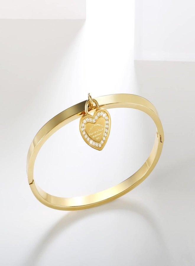 JINHUI Women’s Gold Bangle Bracelet, Heart Charn Bangles Bracelets for Women 18K Gold Plated Dainty Thin Small Stacking Dangling Bangles with CZ Simulated Diamond 6.5” (Gold) (Gold) - Image 5
