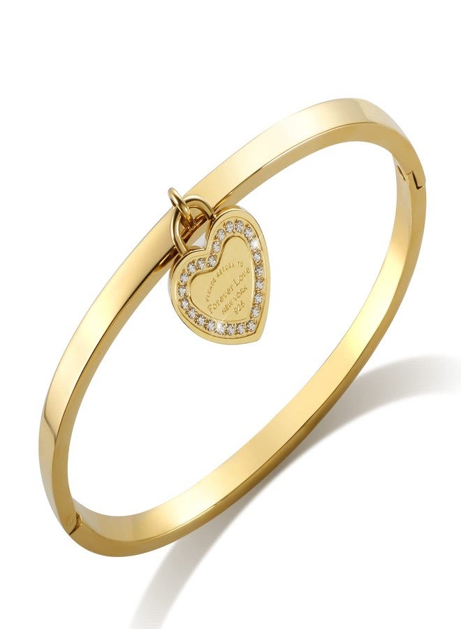 JINHUI Women’s Gold Bangle Bracelet, Heart Charn Bangles Bracelets for Women 18K Gold Plated Dainty Thin Small Stacking Dangling Bangles with CZ Simulated Diamond 6.5” (Gold) (Gold) - Image 1