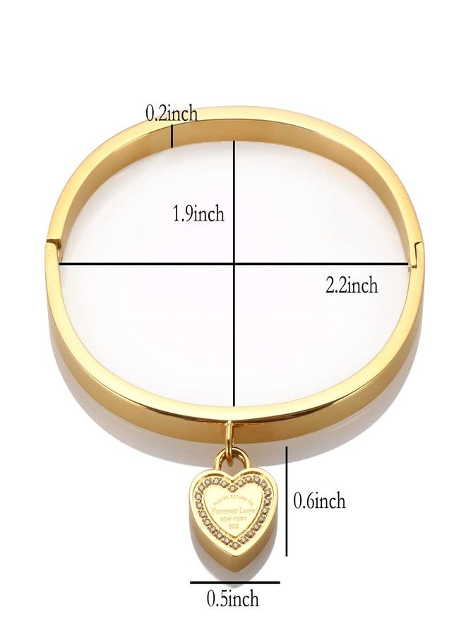 JINHUI Women’s Gold Bangle Bracelet, Heart Charn Bangles Bracelets for Women 18K Gold Plated Dainty Thin Small Stacking Dangling Bangles with CZ Simulated Diamond 6.5” (Gold) (Gold) - Image 3