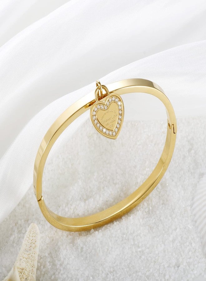 JINHUI Women’s Gold Bangle Bracelet, Heart Charn Bangles Bracelets for Women 18K Gold Plated Dainty Thin Small Stacking Dangling Bangles with CZ Simulated Diamond 6.5” (Gold) (Gold) - Image 4