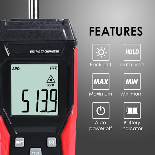 GAIN EXPRESS 2in1 Digital Tachometer Non Contact RPM Meter Laser Photo Tachometer 3100000 RPM Contact RPM Tachometer 319999RPM Speed Meter with Data Hold MaxMinAVG - Image 3