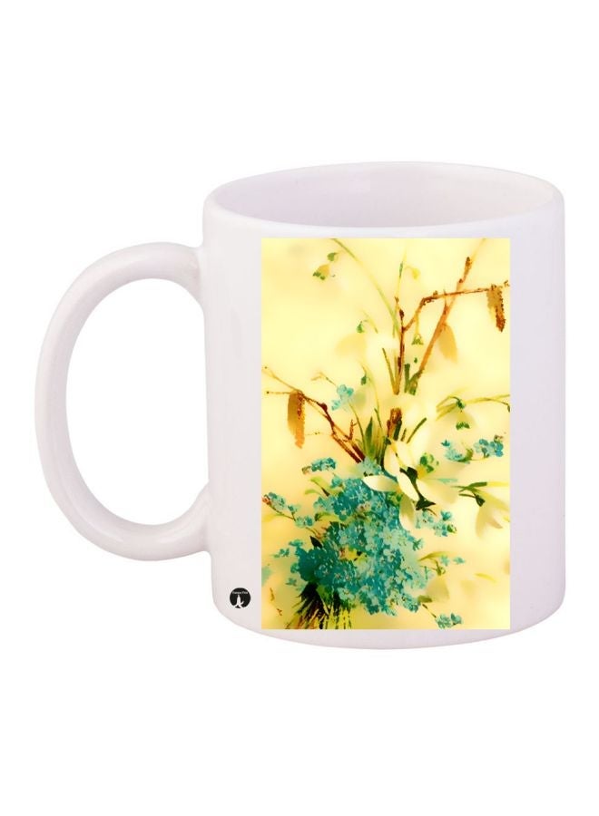 RYN Floral Printed Coffee Mug White/Green/Yellow 11ounce