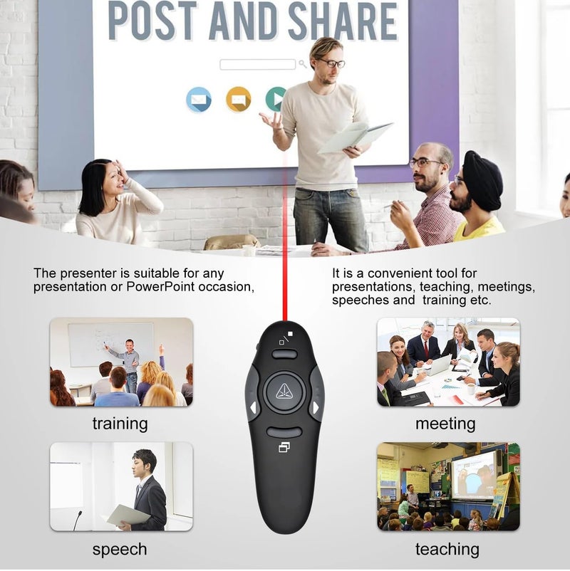 Multifunctional Wireless Remote with Laser Pointer - 2.4GHz Connection, Presentation Control, Range up to 30m - Image 2