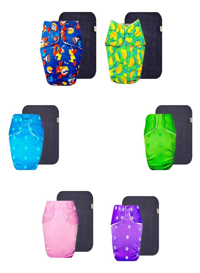 حفاضات قماشية فاخرة من دمبلدو مع حشوة سوداء (عبوة من 6 قطع) | ناعمة ولطيفة | قابلة لإعادة الاستخدام والغسل | سريعة الجفاف | مثالية لفصل الصيف الهندي | من 3 أشهر إلى 3 سنوات | مناسبة للجنسين - Image 1