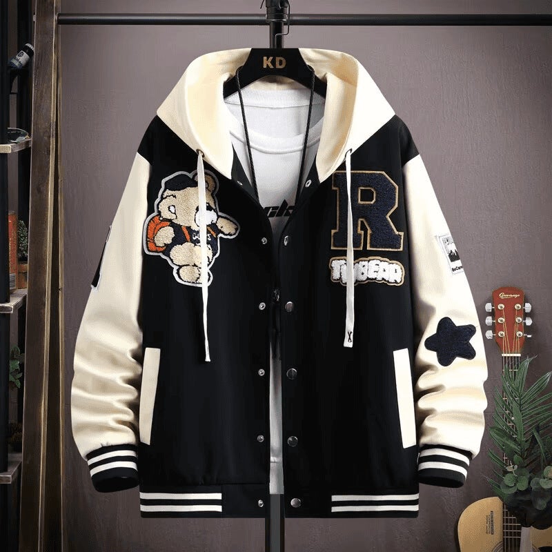 Coat Mens Spring and Autumn Puppies Handsome High-end Baseball Suit Boy Big Boy Trendy Brand Cardigan Junior High School Student Jacket W28 Black Coat