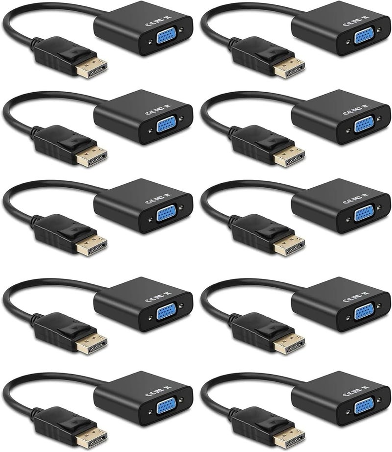 Display Port to VGA Adapter, Gold-Plated DisplayPort DP to VGA Converter (Male to Female) for Computer, Desktop, Laptop, PC, Monitor, Projector, HDTV (10Pcs)