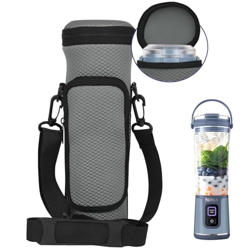 NUENSS-ROR Portable Blender Carrying Bag Case With Lid for Ninja BC151 Blast, Flip Blender Travel Insulated Sleeve With Adjustable Crossbody Strap and Accessory Pocket (Grey) - Image 1