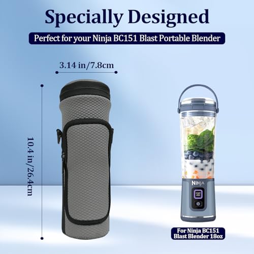 NUENSS-ROR Portable Blender Carrying Bag Case With Lid for Ninja BC151 Blast, Flip Blender Travel Insulated Sleeve With Adjustable Crossbody Strap and Accessory Pocket (Grey) - Image 2