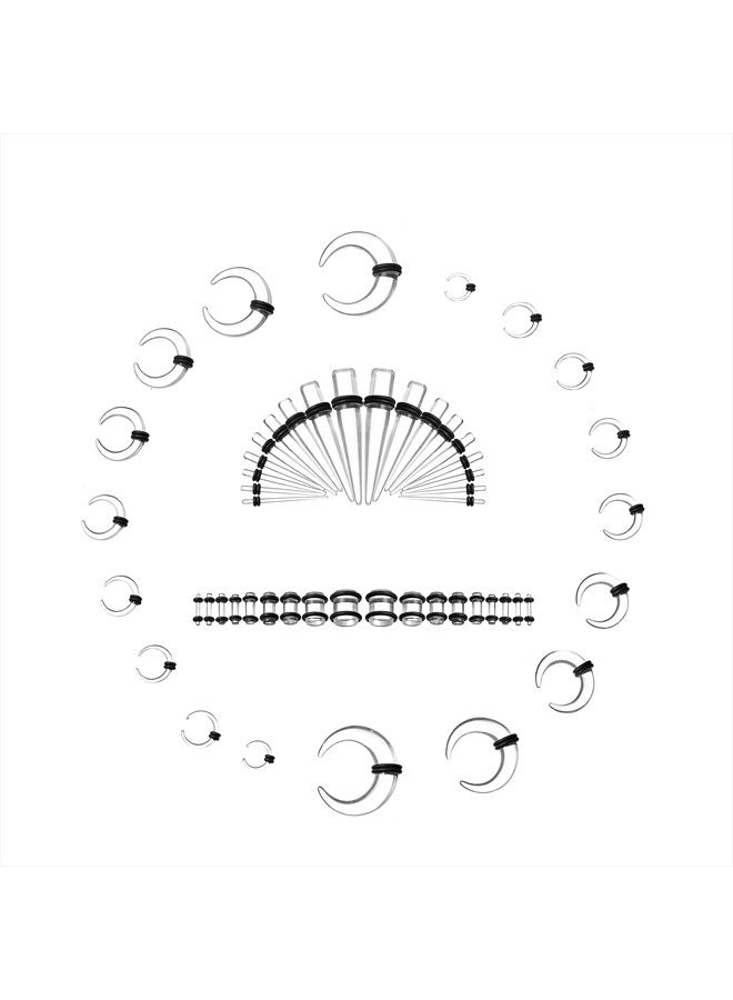 Memsion Ear Stretching Kit 54 Pieces 14G-00G Ear Gauges Expander Set Clear Acrylic Septum Piercing Kit Crescent Spiral Buffalo Tapers and Plugs for Women Men - Image 1