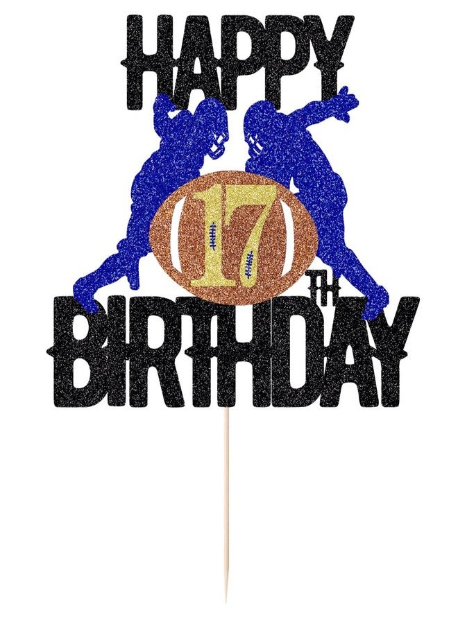 Kaoenla Football Rugby Happy 17th Birthday Cake Topper-Sport Rugby Player Scene theme seventeen/17th Birthday/Anniversary Party Decor Supplies (17th) - Image 1