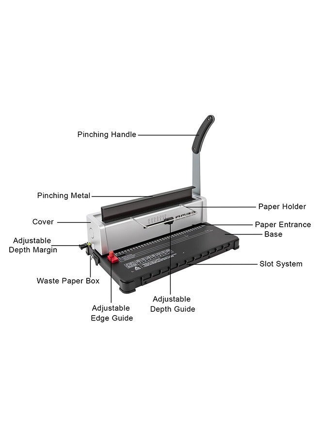 Sakulight ماكينة تجليد لـ 34 فتحة يدوية لثقب الورق ماكينة تجليد الأسلاك مع 100 قطعة حلقة ربط سلكية 3/8 بوصة للمدرسة والمكتب والمنزل وتجليد الكتب الورقية - Image 3