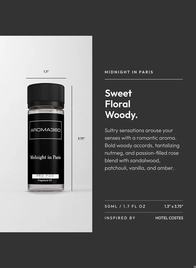 AROMA360 Midnight In Paris Pro-Pod Oil Blend - Hotel Inspired for Luxury Essential Oil Diffusers - Aromatherapy Scent Diffuser Oil - Sandalwood, Nutmeg, and Amber
