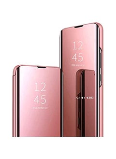 Clear View Cover Case for Samsung Galaxy A21S Standing Flip Folding Kickstand Case with Full Screen ProtectionShockproof Electroplate Plating Mirror Holder Smart Bumper Case-Rose Gold