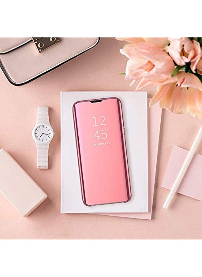 erorex - Clear View Cover Case for Samsung Galaxy A21S Standing Flip Folding Kickstand Case with Full Screen ProtectionShockproof Electroplate Plating Mirror Holder Smart Bumper Case-Rose Gold - Image 1