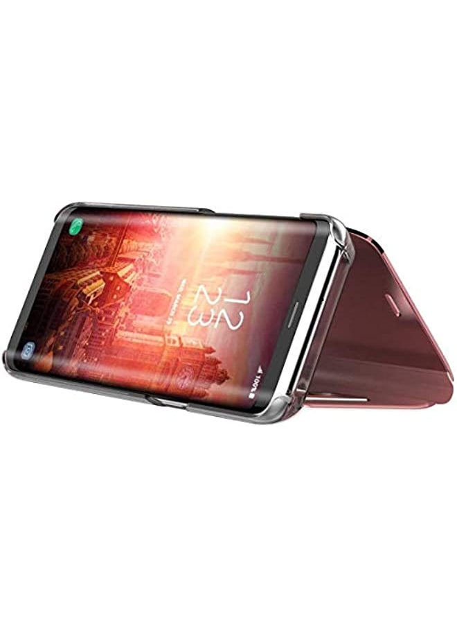 erorex - Clear View Cover Case for Samsung Galaxy A21S Standing Flip Folding Kickstand Case with Full Screen ProtectionShockproof Electroplate Plating Mirror Holder Smart Bumper Case-Rose Gold - Image 1