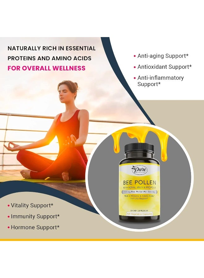 Pure By Nature Bee Pollen Supplement with Propolis & Royal Jelly for Immune Support, Antioxidant Properties, 120 Non-GMO Vegetarian Capsules - Image 5