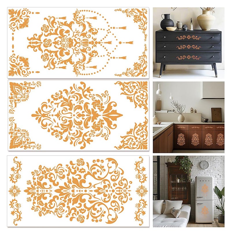beinkmake 3 Sheets Orangish Yellow Floral Rub on Transfers for Crafts and Furniture 126inch Vintage Flower Decor Transfer Stickers for Wood Furniture Cabinet Scrapbooking