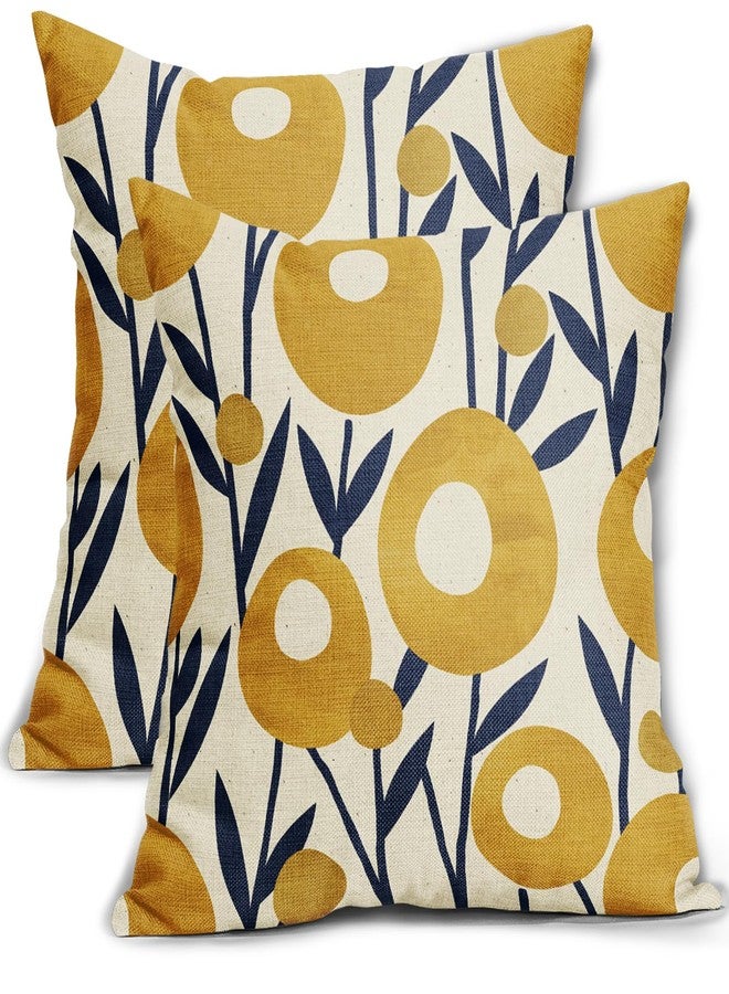 Aytipun Navy Blue Yellow Floral Pillow Covers 18x18 Set of 2 Boho Flower Pattern Decorative Throw Pillowcases Outdoor Rustic Farmhouse Square Cushion Cases Decor for Home Couch Sofa Bed - Image 1