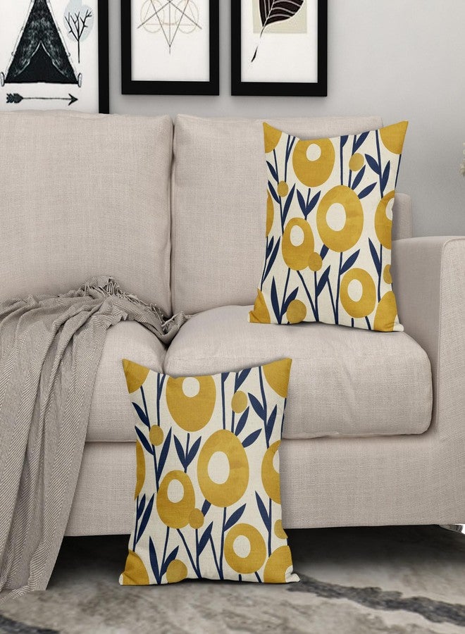 Aytipun Navy Blue Yellow Floral Pillow Covers 18x18 Set of 2 Boho Flower Pattern Decorative Throw Pillowcases Outdoor Rustic Farmhouse Square Cushion Cases Decor for Home Couch Sofa Bed - Image 3