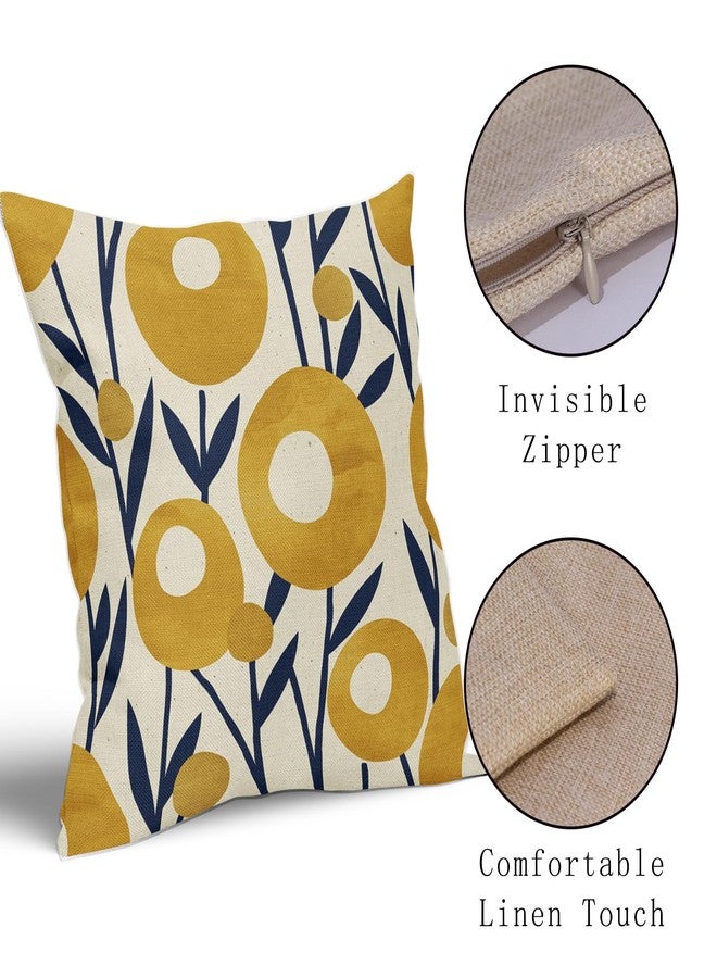 Aytipun Navy Blue Yellow Floral Pillow Covers 18x18 Set of 2 Boho Flower Pattern Decorative Throw Pillowcases Outdoor Rustic Farmhouse Square Cushion Cases Decor for Home Couch Sofa Bed - Image 4