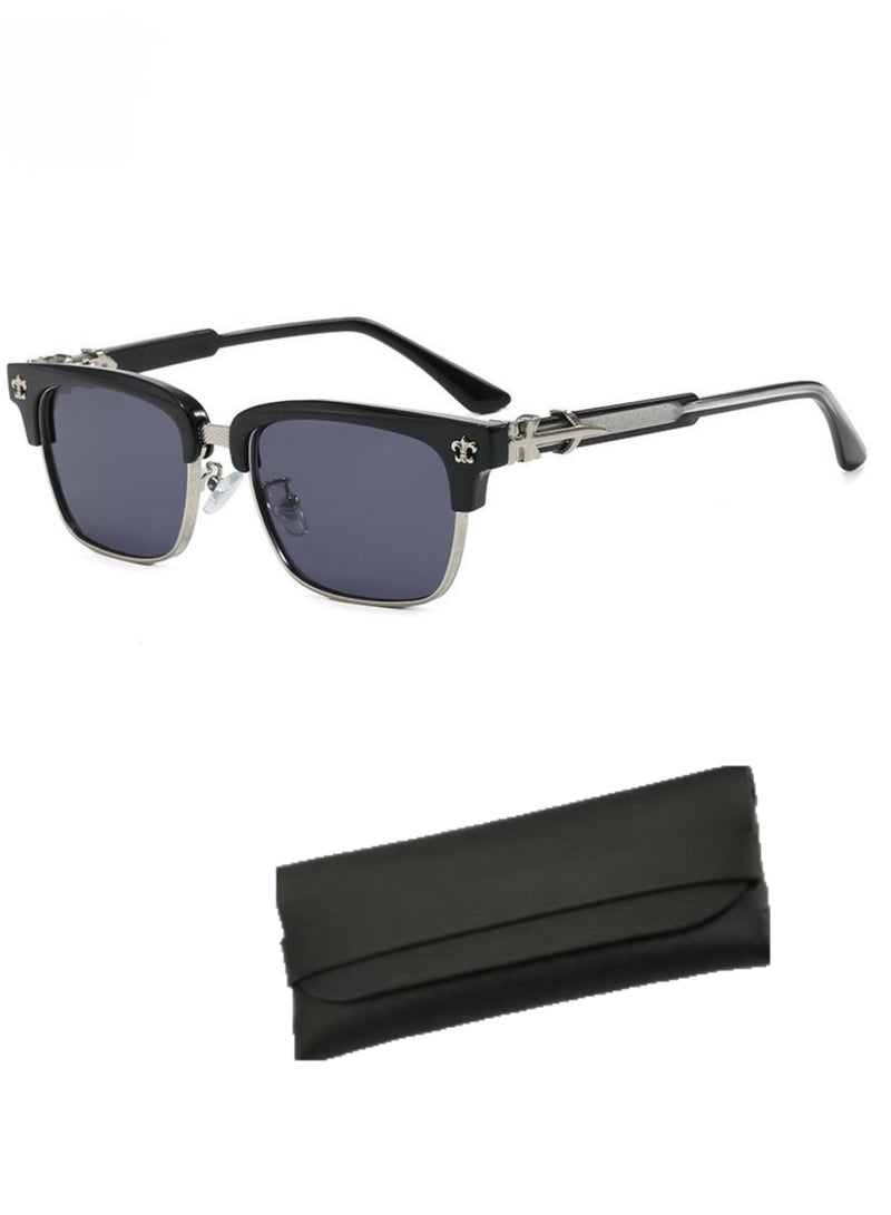 Veil Unisex Black Silver Frame Anti-Blue Light PC Glasses with Gray Lenses - Anti-Glare & Comfortable Non-Slip Nose Pads - Image 1