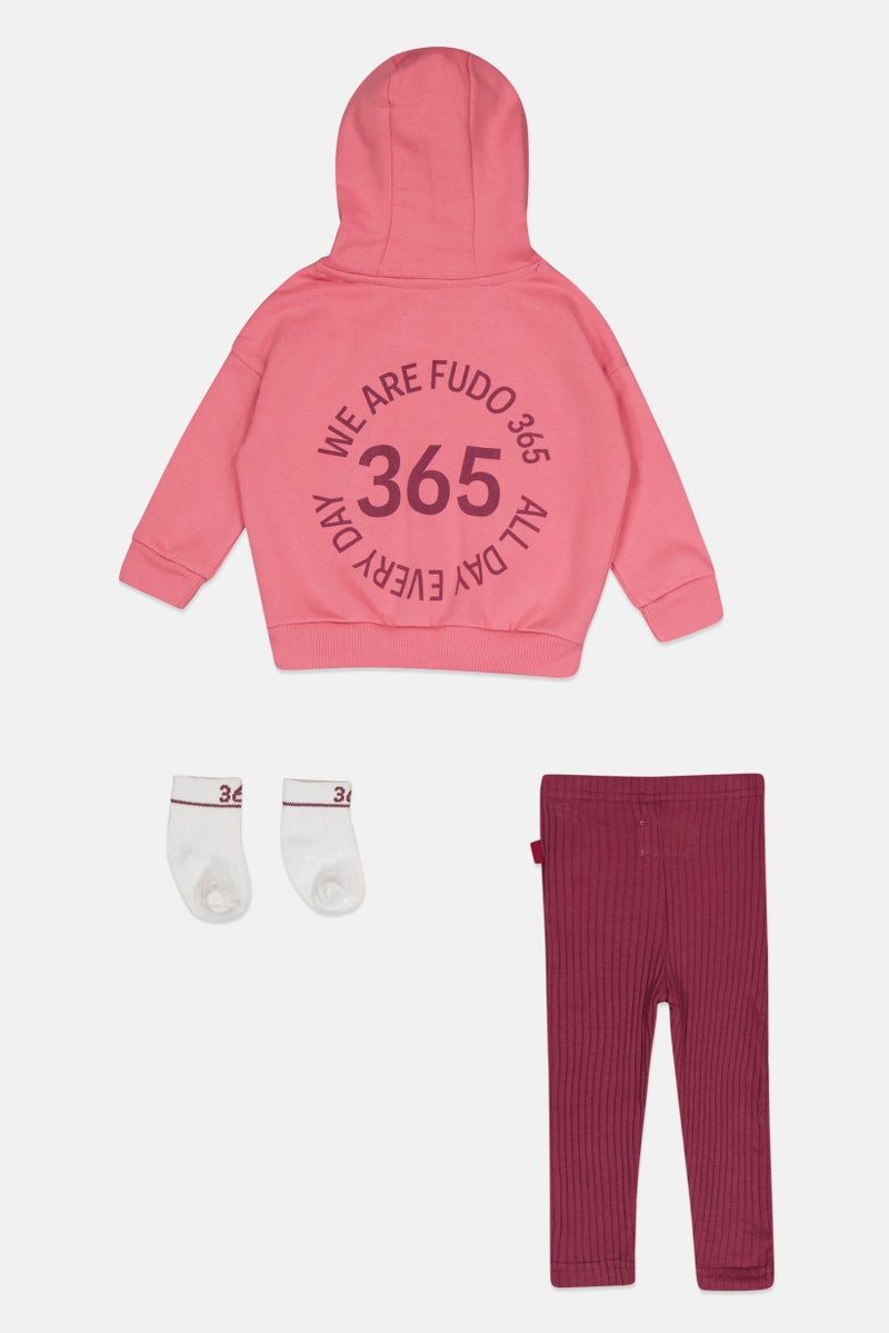 Fudo Toddlers Girl 3 Pieces Graphic Print Hoodie, Leggings And Socks Set, Multicolor - Image 3
