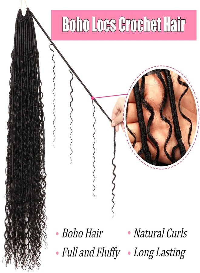 AMUMI Soft Boho Locs Crochet Hair for Black Women-30 Inch 8 Packs Goddess Faux Locs Crochet Human Hair Feeling Pre Looped with Curly Ends(1B, 30 Inch(Pack of 8)) - Image 3