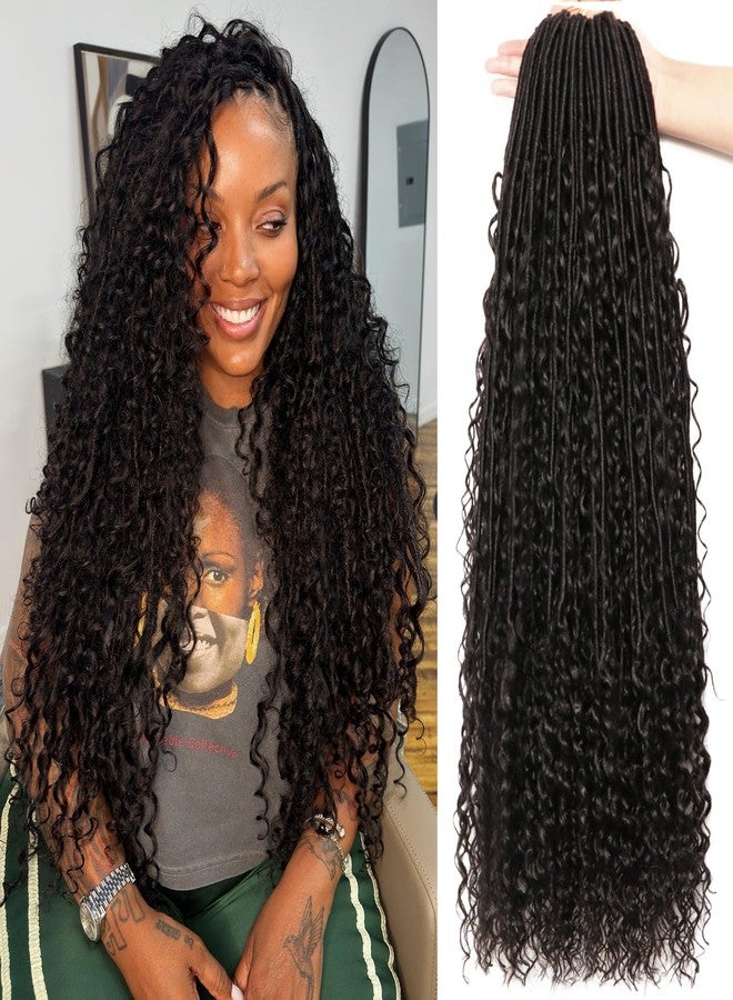 AMUMI Soft Boho Locs Crochet Hair for Black Women-30 Inch 8 Packs Goddess Faux Locs Crochet Human Hair Feeling Pre Looped with Curly Ends(1B, 30 Inch(Pack of 8)) - Image 1