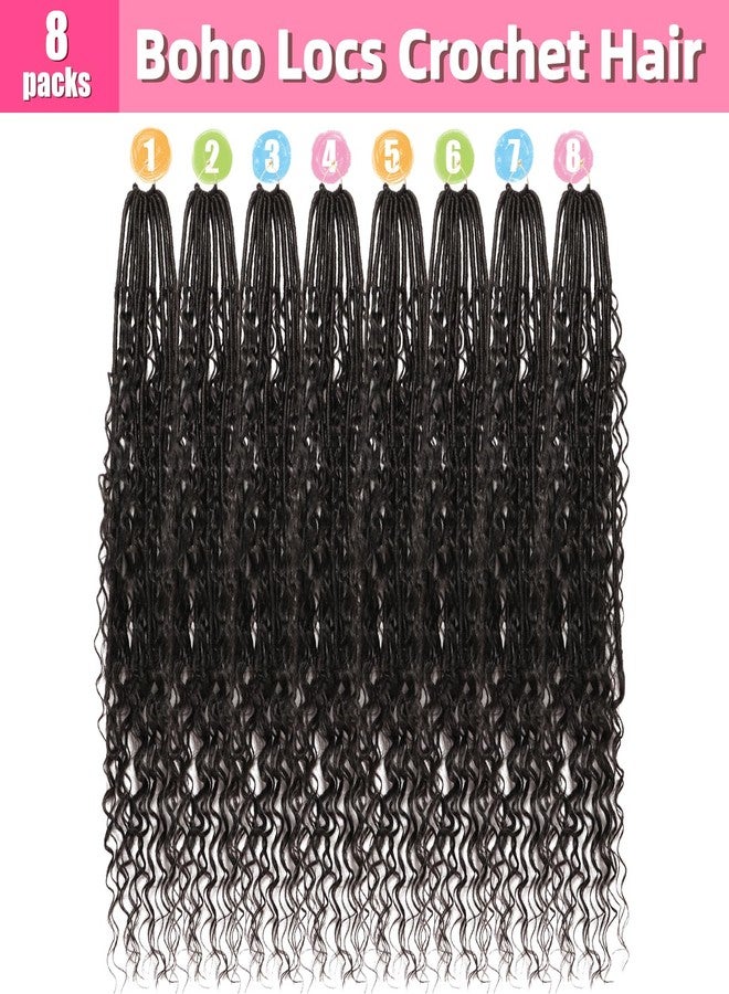 AMUMI Soft Boho Locs Crochet Hair for Black Women-30 Inch 8 Packs Goddess Faux Locs Crochet Human Hair Feeling Pre Looped with Curly Ends(1B, 30 Inch(Pack of 8)) - Image 5