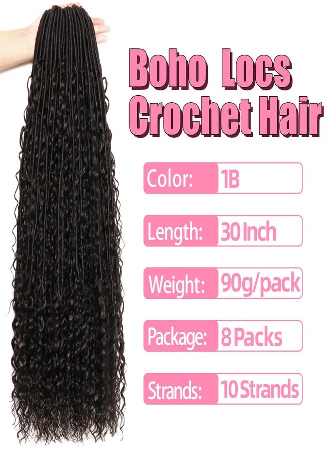AMUMI Soft Boho Locs Crochet Hair for Black Women-30 Inch 8 Packs Goddess Faux Locs Crochet Human Hair Feeling Pre Looped with Curly Ends(1B, 30 Inch(Pack of 8)) - Image 2