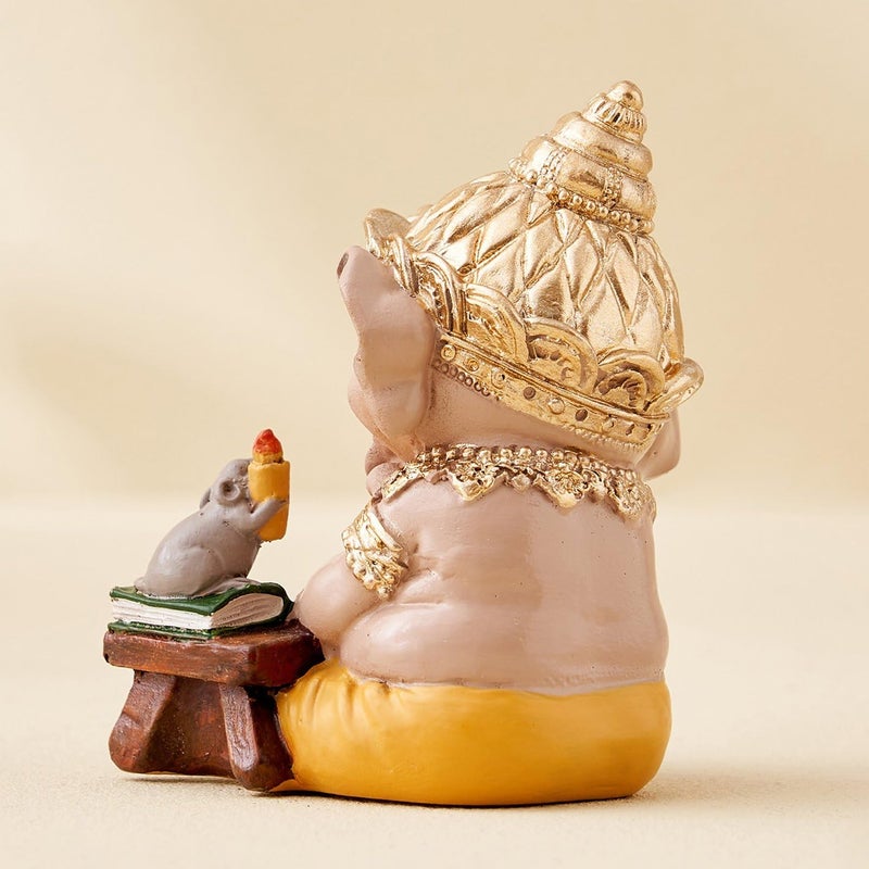 Karigaari India Ganesha Statue for Car Dashboard I Ganeshji showpiece for Car Front Dashboard I Ganesha Writing in a Book for Car Showpiece - Image 4