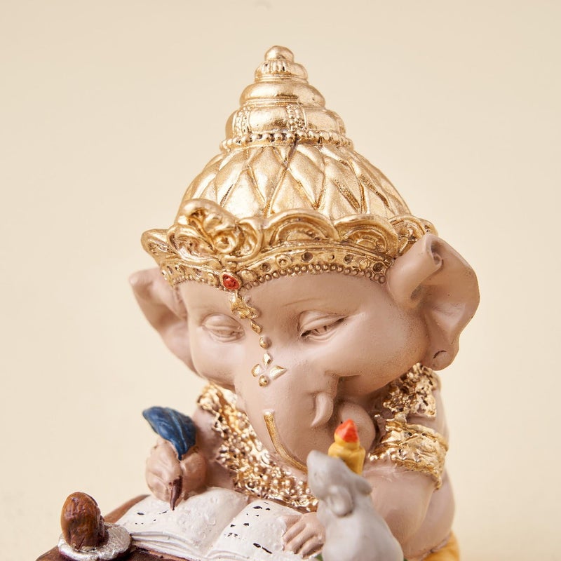 Karigaari India Ganesha Statue for Car Dashboard I Ganeshji showpiece for Car Front Dashboard I Ganesha Writing in a Book for Car Showpiece - Image 5