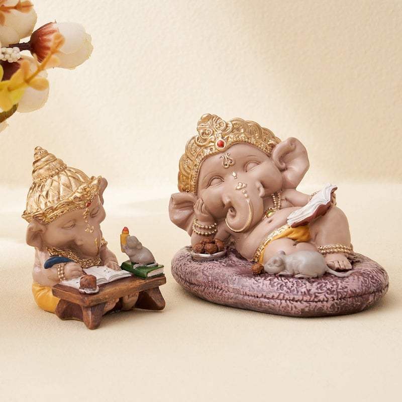 Karigaari India Ganesha Statue for Car Dashboard I Ganeshji showpiece for Car Front Dashboard I Ganesha Writing in a Book for Car Showpiece - Image 3