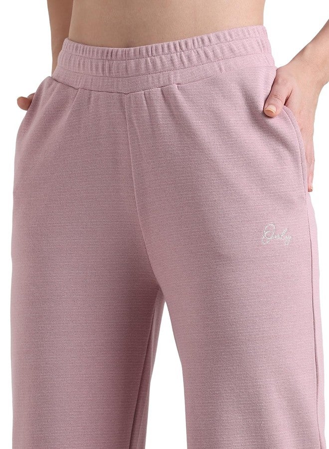 ONLY Women Solid Cotton Relaxed Fit High Rise Pink Trackpants - Image 3