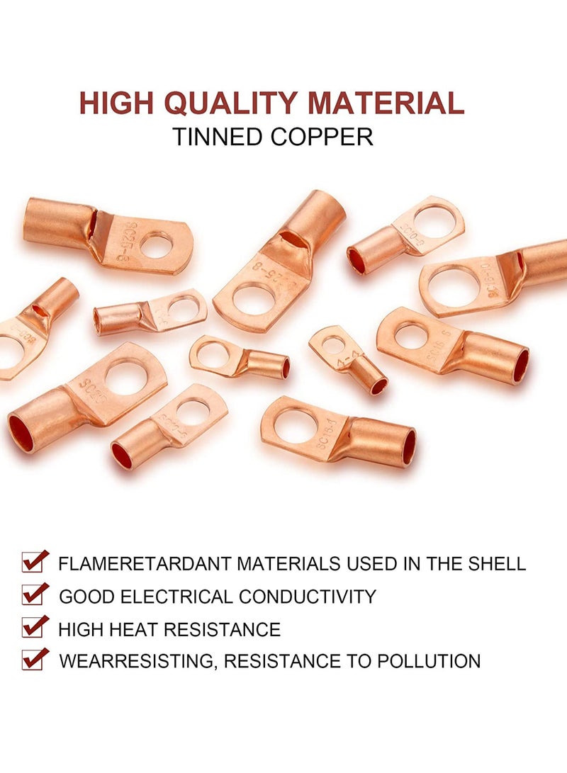 SOLARAE 170 Pieces Copper Battery Cable Ends 12 Sizes Battery Wire Lugs Eyelets Tubular Ring Terminal Connectors Sc Terminals for Automotive Supplies Awg4, Awg6, Awg8, Awg10, Awg12 (metal Color) - Image 3