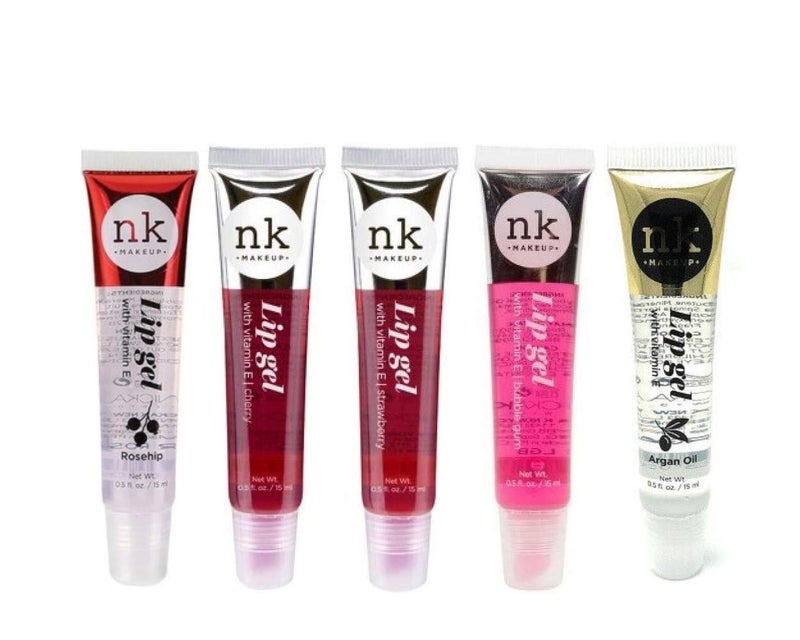 Nicka K New York 5 PACK NK Lip Gel with Vitamin E Bubble Gum, Argan, Strawberry, Cherry and Rosehip Lip Gloss - Image 1