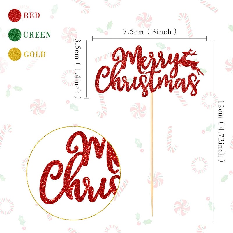 كلاراكو 48 قطعة من زينة الكب كيك لعيد الميلاد المجيد، زينة الكب كيك الذهبية والحمراء والخضراء اللامعة، زينة الكب كيك لعطلات عيد الميلاد، زينة الكب كيك لحفلات عيد الميلاد ورأس السنة الجديدة، لوازم تزيين الكب كيك - Image 2