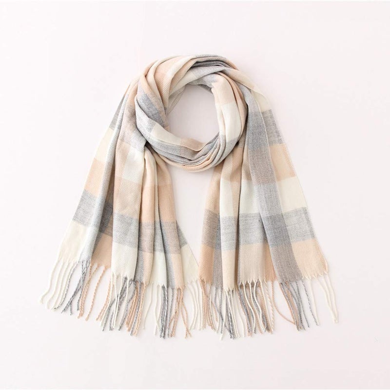 Mocasor Women's Plaid Blanket Scarf Fall Winter Soft Warm Large Lattice Shawl Wraps Big Tartan Scarves for Ladies (Beige Grey White) - Image 4