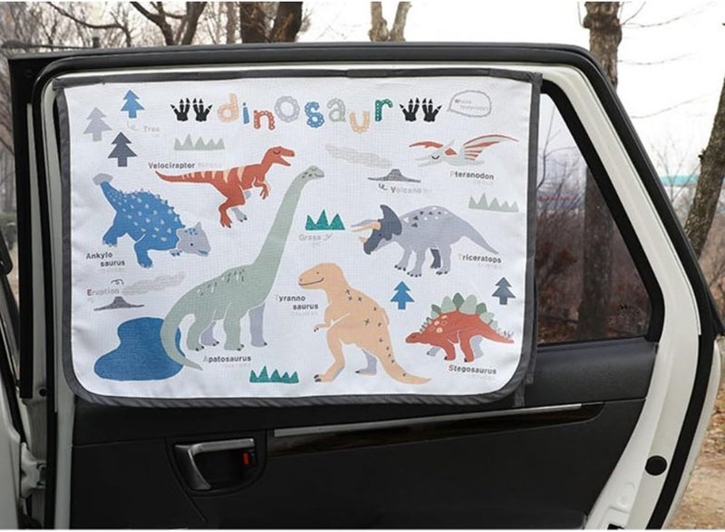 bebedeco Magnetic Car Sun Shade Curtain for Side Window – Sun Blocker and UV Protector for Baby, Kids, and Pets – Universal Fit with Built-in Magnets for Steel-Framed Door (Dinosaur) - Image 1