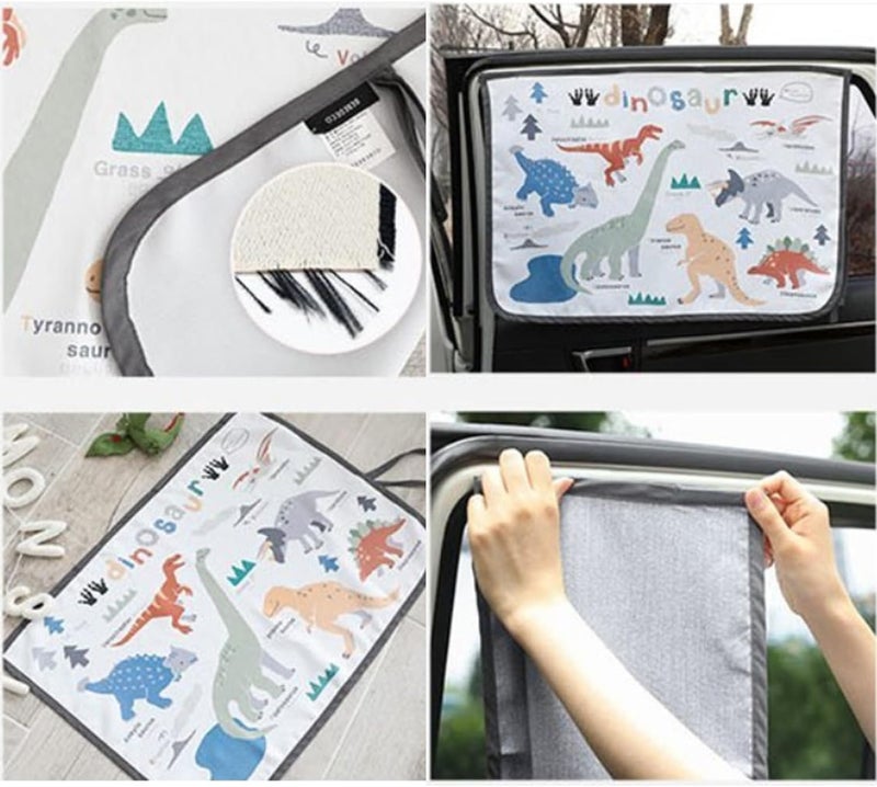bebedeco Magnetic Car Sun Shade Curtain for Side Window – Sun Blocker and UV Protector for Baby, Kids, and Pets – Universal Fit with Built-in Magnets for Steel-Framed Door (Dinosaur) - Image 4