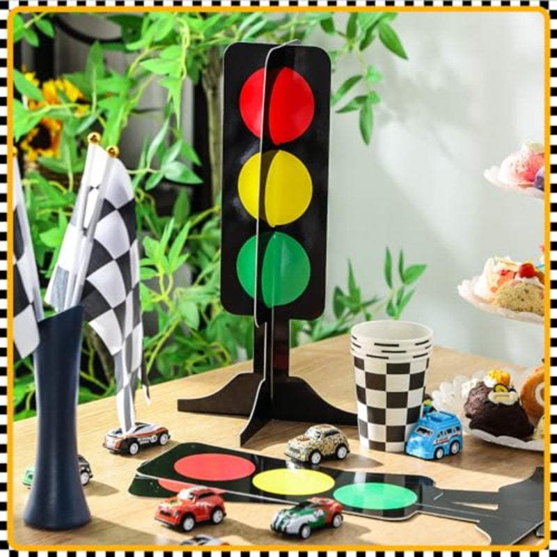 6 Pcs Traffic Light Racing Car Party Centerpieces 3D Cardboard Traffic Light Fast One Birthday Decorations for Racing Theme Birthday Party Photo Props Supplies - Image 4