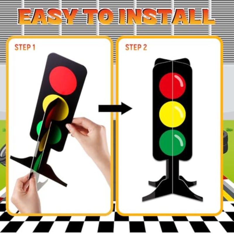 6 Pcs Traffic Light Racing Car Party Centerpieces 3D Cardboard Traffic Light Fast One Birthday Decorations for Racing Theme Birthday Party Photo Props Supplies - Image 3